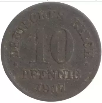 Монета 10 пфеннигов Германии 1917 года Цинк
