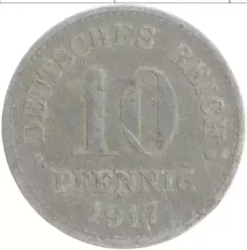Монета 10 пфеннигов Германии 1917 года Цинк