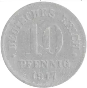 Монета 10 пфеннигов Германии 1917 года Цинк