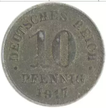 Монета 10 пфеннигов Германии 1917 года Железо
