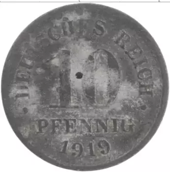 Монета 10 пфеннигов Германии 1919 года Цинк А