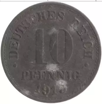 Монета 10 пфеннигов Германии 1919 года Цинк
