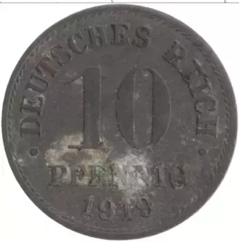 Монета 10 пфеннигов Германии 1919 года Цинк