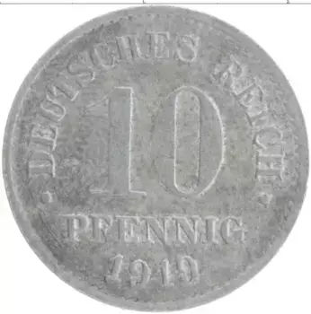 Монета 10 пфеннигов Германии 1919 года Цинк