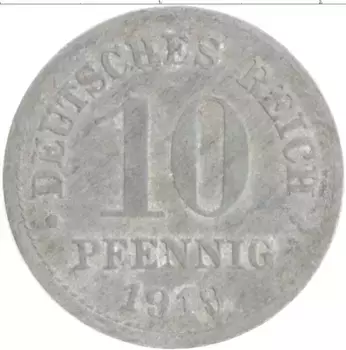 Монета 10 пфеннигов Германии 1919 года Цинк