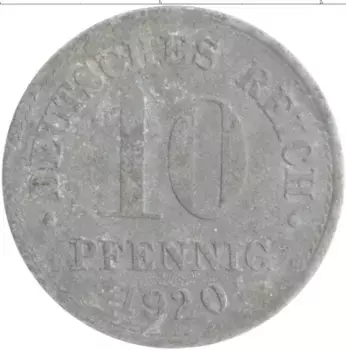 Монета 10 пфеннигов Германии 1920 года Цинк