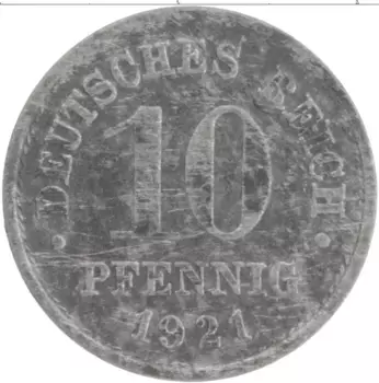 Монета 10 пфеннигов Германии 1921 года Цинк