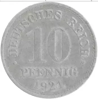 Монета 10 пфеннигов Германии 1921 года Цинк