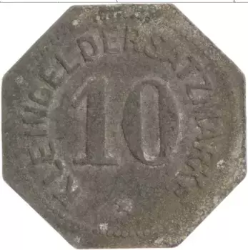 Монета 10 пфеннигов Германия : Нотгельды 1917 года Цинк Майнц