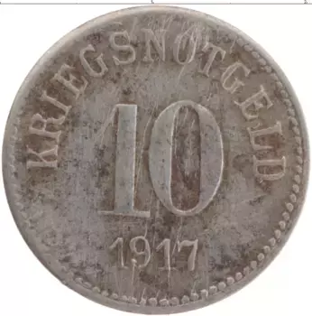 Монета 10 пфеннигов Германия : Нотгельды 1917 года Железо Фюрт и Бавария