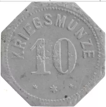 Монета 10 пфеннигов Германия : Нотгельды 1917 года Цинк Альцай