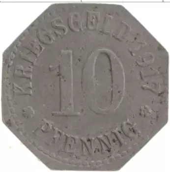 Монета 10 пфеннигов Германия : Нотгельды 1917 года Цинк Вейсбаден
