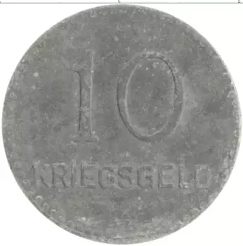 Монета 10 пфеннигов Германия : Нотгельды 1917 года Цинк Кайзерлаутерн