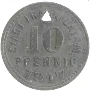 Монета 10 пфеннигов Германия : Нотгельды 1917 года Цинк Франкфурт