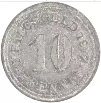 Монета 10 пфеннигов Германия : Нотгельды 1917 года Цинк Хопде