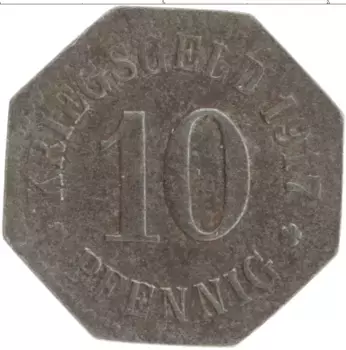 Монета 10 пфеннигов Германия : Нотгельды 1917 года Железо Висбаден