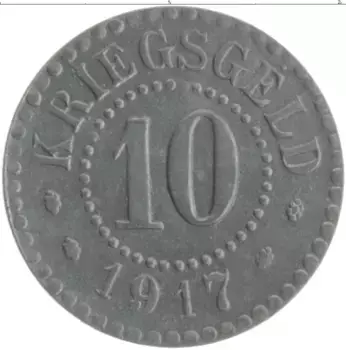 Монета 10 пфеннигов Германия : Нотгельды 1917 года Цинк Франкфурт