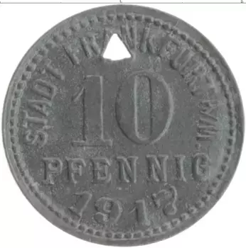 Монета 10 пфеннигов Германия : Нотгельды 1917 года Цинк Франкфурт