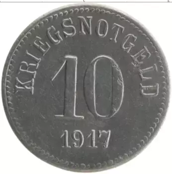 Монета 10 пфеннигов Германия : Нотгельды 1917 года Железо Фюрт