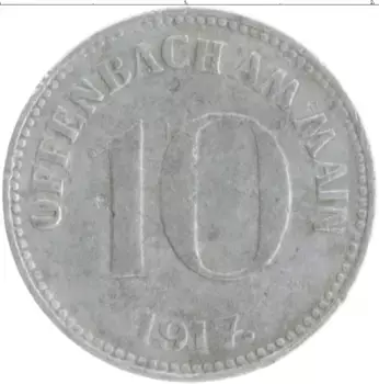 Монета 10 пфеннигов Германия : Нотгельды 1917 года Цинк Оффенбах