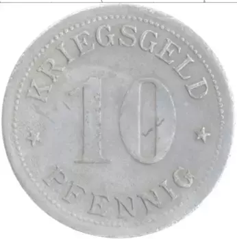 Монета 10 пфеннигов Германия : Нотгельды 1917 года Цинк Верден