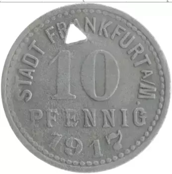 Монета 10 пфеннигов Германия : Нотгельды 1917 года Цинк Франкфурт на Майне