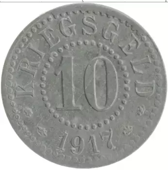 Монета 10 пфеннигов Германия : Нотгельды 1917 года Цинк Франкфурт-на-Одере