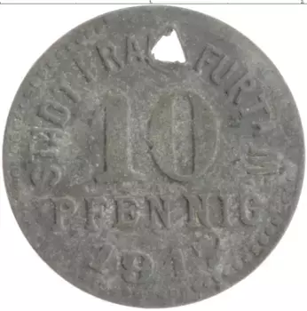 Монета 10 пфеннигов Германия : Нотгельды 1917 года Цинк Франкфурт на Майне