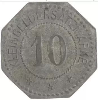 Монета 10 пфеннигов Германия : Нотгельды 1917 года Цинк Фленсберг