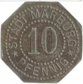 Монета 10 пфеннигов Германия : Нотгельды 1917 года Железо Марбург