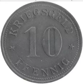 Монета 10 пфеннигов Германия : Нотгельды 1918 года Цинк Верден