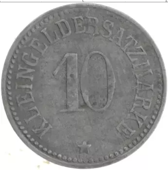 Монета 10 пфеннигов Германия : Нотгельды 1918 года Цинк Вюнсе