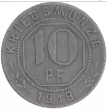 Монета 10 пфеннигов Германия : Нотгельды 1918 года Цинк Вельзхейм