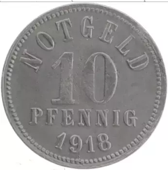 Монета 10 пфеннигов Германия : Нотгельды 1918 года Цинк Киссинген