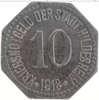 Монета 10 пфеннигов Германия : Нотгельды 1918 года Цинк Хильдесхейм