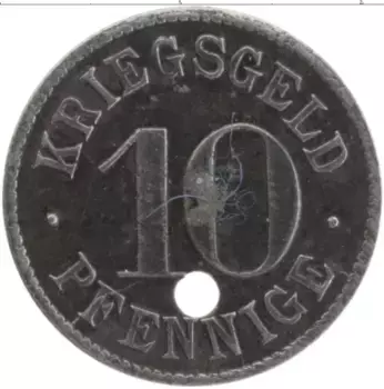 Монета 10 пфеннигов Германия : Нотгельды 1918 года Железо Гейдельберг