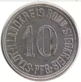 Монета 10 пфеннигов Германия : Нотгельды 1918 года Железо Бонн