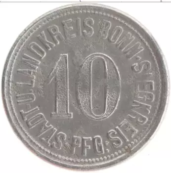 Монета 10 пфеннигов Германия : Нотгельды 1918 года Железо Бонн
