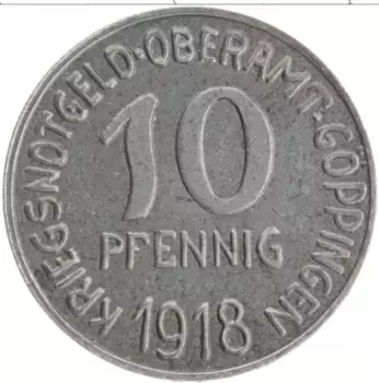 Монета 10 пфеннигов Германия : Нотгельды 1918 года Железо Гёппинген