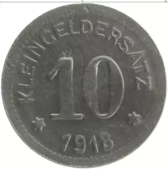 Монета 10 пфеннигов Германия : Нотгельды 1918 года Железо Кверфурт