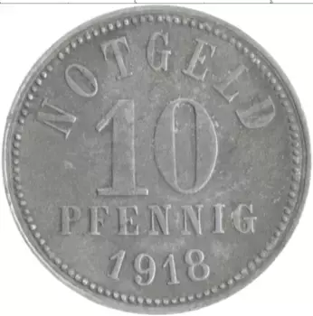 Монета 10 пфеннигов Германия : Нотгельды 1918 года Цинк Бад Киссинген