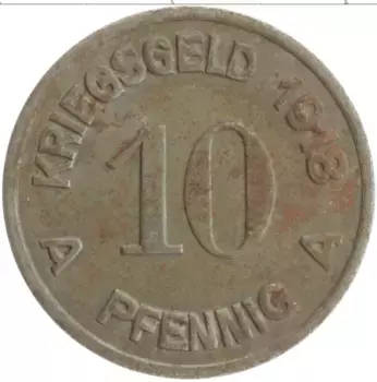 Монета 10 пфеннигов Германия : Нотгельды 1918 года Железо Люденшайд