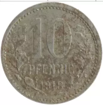 Монета 10 пфеннигов Германия : Нотгельды 1918 года Железо Изерлон