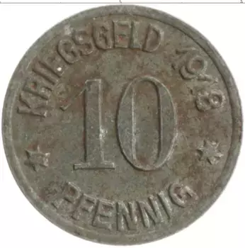 Монета 10 пфеннигов Германия : Нотгельды 1918 года Железо Кобленц