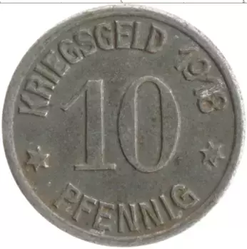 Монета 10 пфеннигов Германия : Нотгельды 1918 года Железо Кобленц