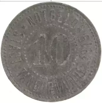 Монета 10 пфеннигов Германия : Нотгельды 1919 года Цинк Коблец