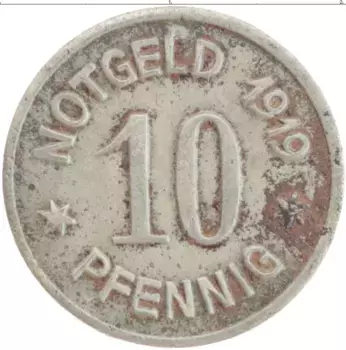 Монета 10 пфеннигов Германия : Нотгельды 1919 года Железо Бинген