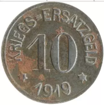 Монета 10 пфеннигов Германия : Нотгельды 1919 года Железо Грифельд