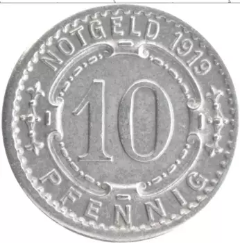 Монета 10 пфеннигов Германия : Нотгельды 1919 года Железо Виттен