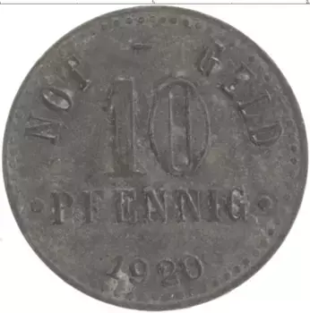 Монета 10 пфеннигов Германия : Нотгельды 1920 года Цинк Брауншвайг